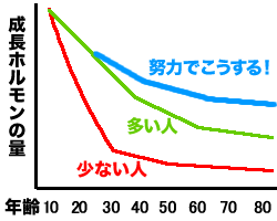 成長ホルモンの年齢による変化のグラフ